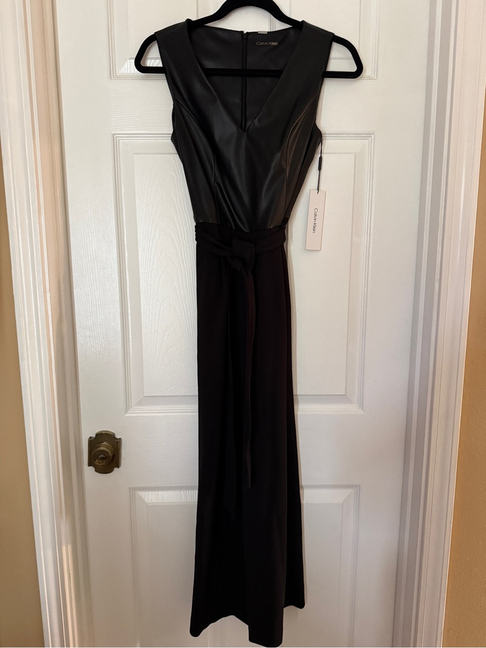 Calvin Klein Black Faux-Leather Bodice Jumpsuit